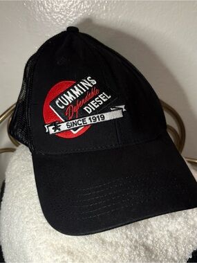 Cummins Dependable Diesel Black Trucker Hat - Red/White Logo